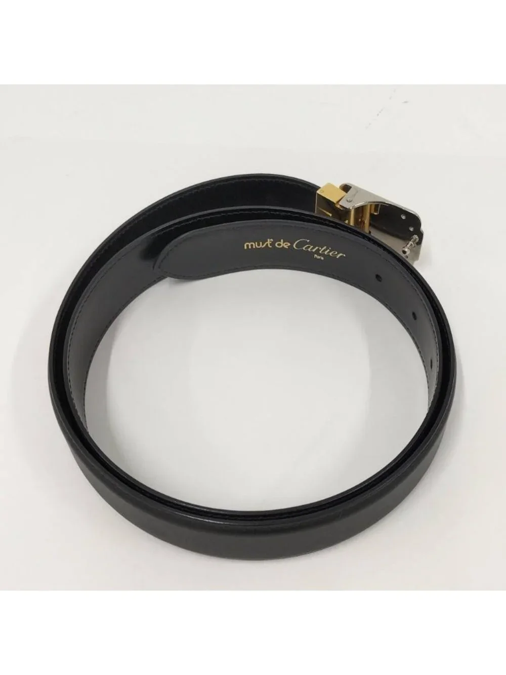 Cartier Belt Santos Leather Black Gold Silver